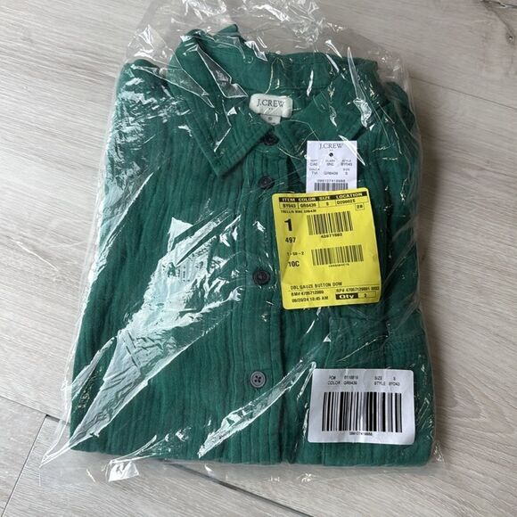 J. Crew Gauze Button Down Long Sleeve Shirt Green(Trellis Vine) Small NWT in pkg - Picture 5 of 6